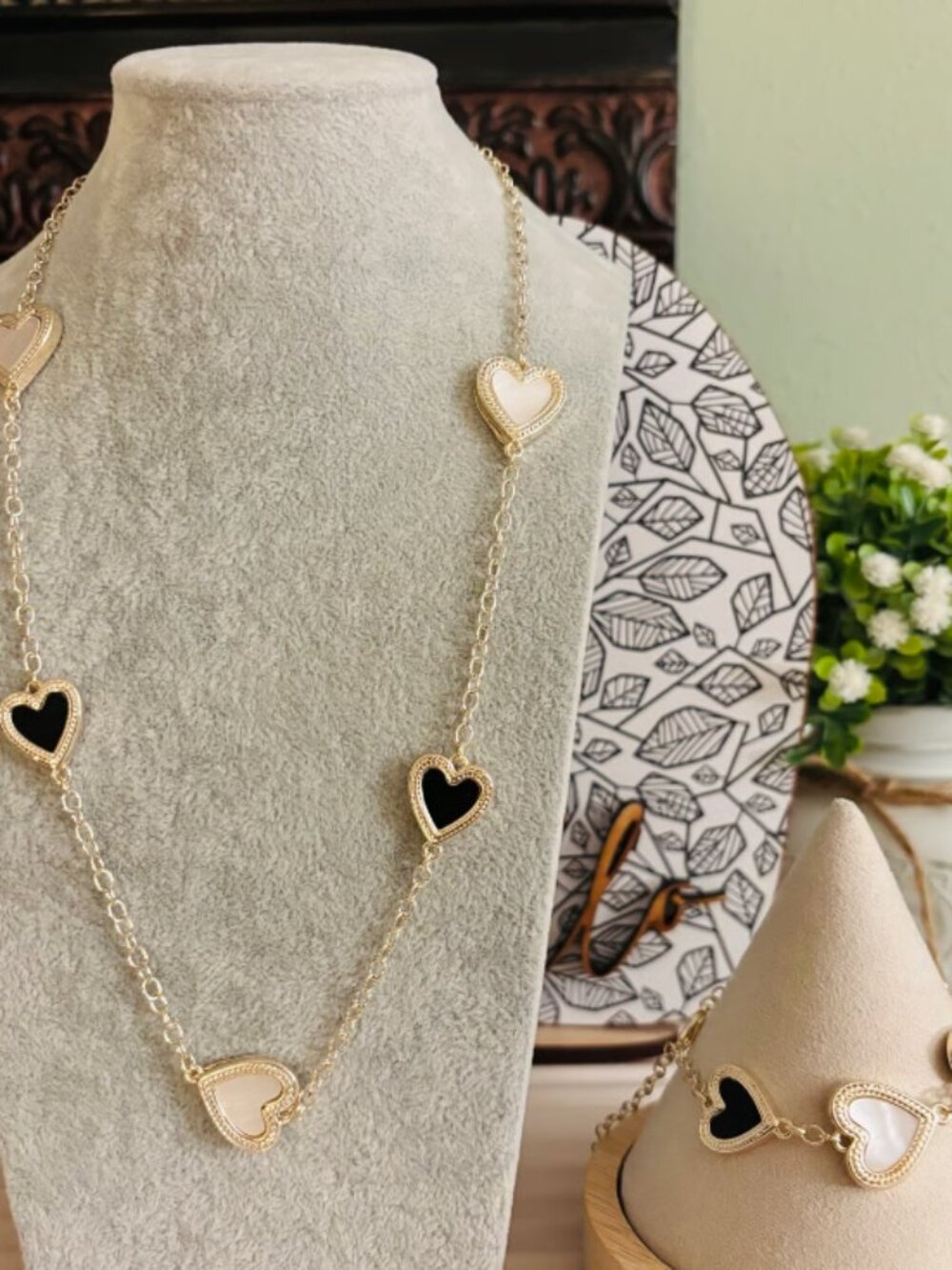 Heart Necklace and Bracelet Set